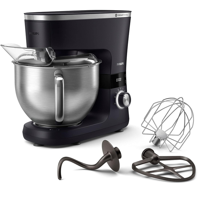 Кухонна машина Philips 7000 Series 5,5 л, 1000 Вт, 8 швидкостей, ProKnead, LED таймер, насадки для замішування та збивання, HR7962/01