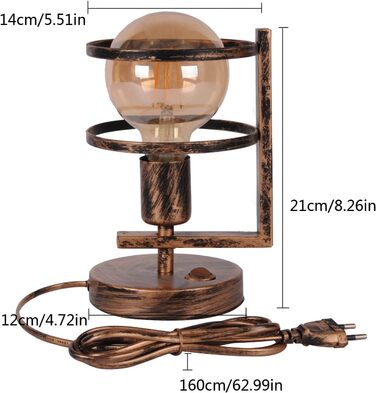 Металева настільна лампа для офісу та дому, Е27, вінтажний стиль, з абажуром-сіткою, чорний колір, з вимикачем (без лампочки)