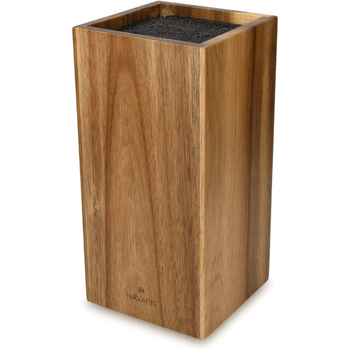 Navaris Acacia Wood Knife Block with Brush Insert - Unloaded Knife Block made of Wood - Universal for Kitchen Knives, Chef's Knives, and Kitchen Utensils
