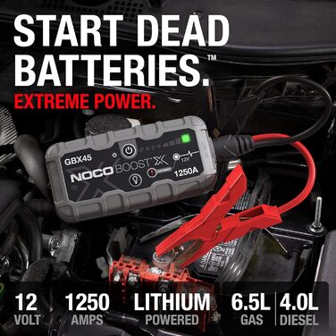 NOCO Boost X GBX45: Пусковий пристрій (бустер) 12V, 1250A, для бензину до 6.5л/дизеля до 4.0л + кабелі