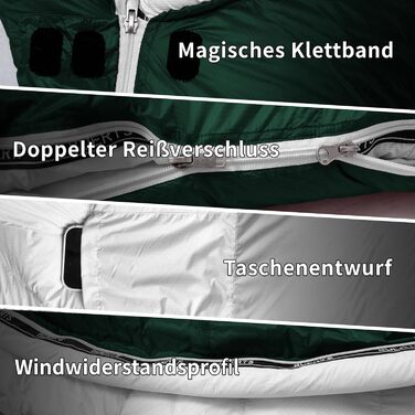 Пуховий спальний мішок для дорослих, преміум-якість 680FP, зимовий для кемпінгу та подорожей, з компресійним мішком. -10°C, сірий (-4°C, зелений)