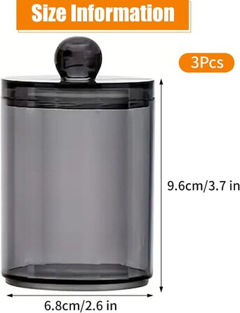 Організатор для ватних паличок та косметики з кришкою (3 шт.) - прозорий чорний контейнер для ватних дисків, зубної нитки, спонжів для макіяжу та аксесуарів для волосся