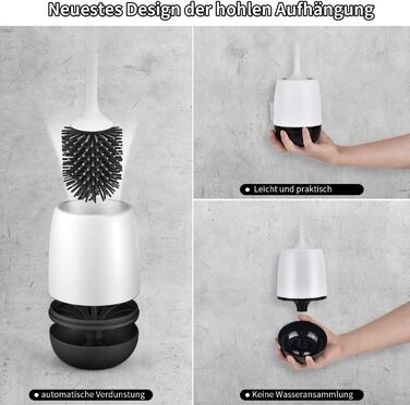 Силіконова щітка для унітазу BOENFU з швидким висиханням, без свердління, настінний кріплення та підставка для ванної кімнати, біла