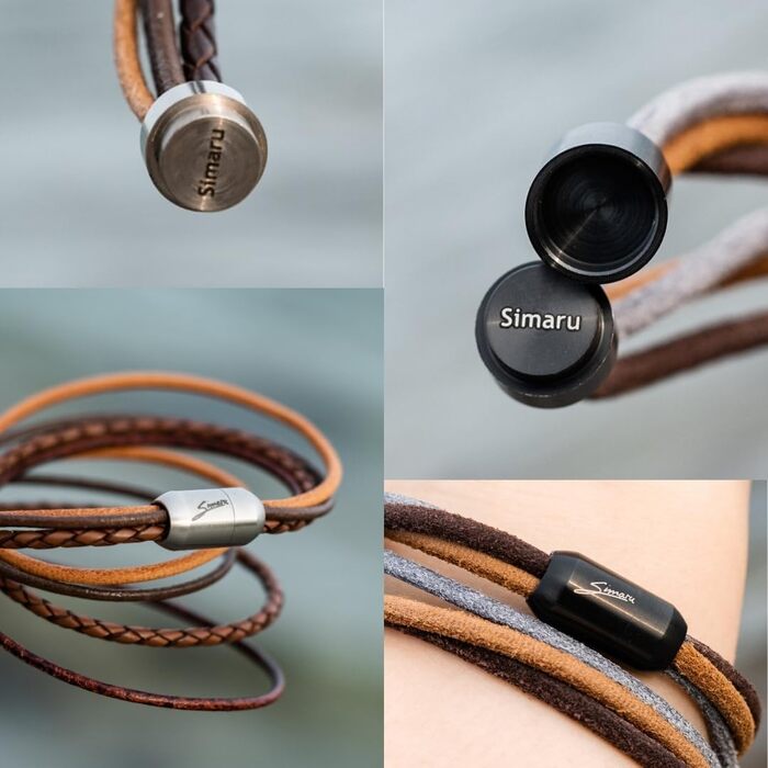 Браслет шкіряний Echtleder (Німеччина) унісекс з магнітною застібкою, 3XL (21-22 см), коричнево-срібний