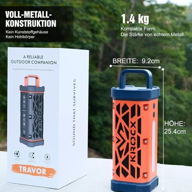 TRAVOR Bluetooth колонка 45W алюмінієва, водонепроникна IP68, для саду, кемпінгу, авто, стереозвук, 25 год роботи, Metallic Cloud Dancer