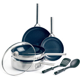 Набір посуду Blue Diamond Cookware 7-частинний з нержавіючої сталі з покриттям Diamant Verstärkte Keramik Antihaft, без PFAS, для індукційних плит, сумісний з духовкою та посудомийною машиною