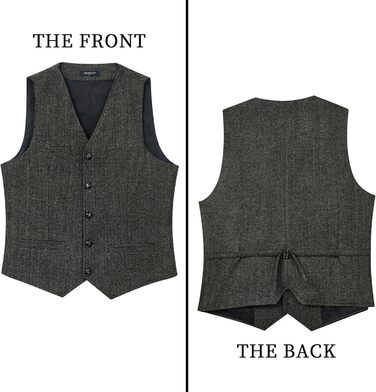 Жилет чоловічий HISDERN Vintage Casual Tweed з вовни в колірну смужку Herringbone для весілля, офісу та ділових зустрічей (L, темно-сірий)