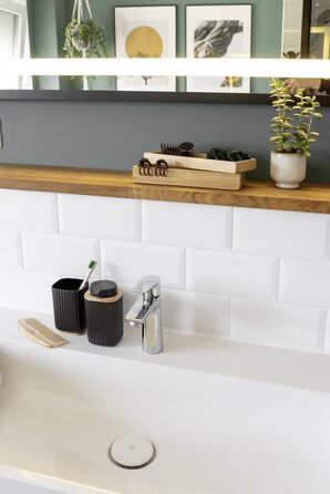 Дозатор для мила WENKO Rotello, 250 мл, з бамбуковими деталями, для мила та засобів для миття посуду, чорний/натуральний