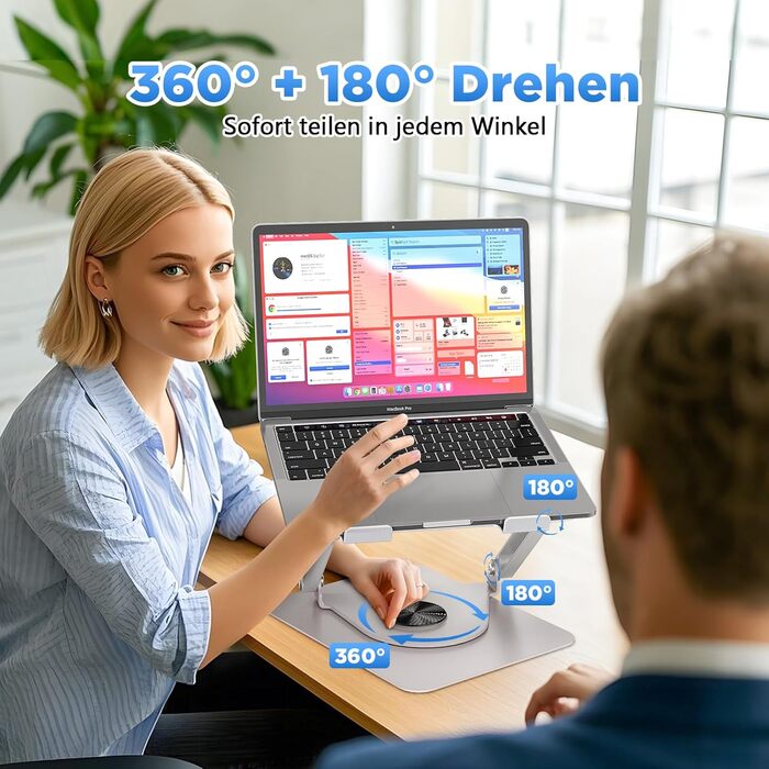 Підставка для ноутбука ICARE з магнітним кулером, 360° обертання, до 10 кг, тиха (18dB), для ноутбуків та планшетів до 16 дюймів, срібна