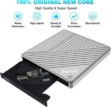 Зовнішній CD/DVD привід USB 3.0 Type-C з картридером SD/TF, портативний RW-записувач для ноутбука, ПК, MacBook (Windows, macOS, Linux), сірий