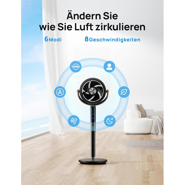 Dreo PolyFan 513S: Тихий розумний вентилятор з широким охопленням та 6 режимами (білий/чорний)