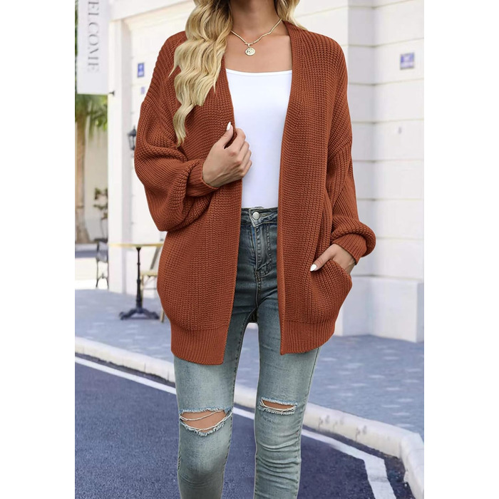 Жіночий в'язаний кардиган оверсайз з відкритим передом, велика в'язка, теплий, кавового кольору, довгі рукави, осінь