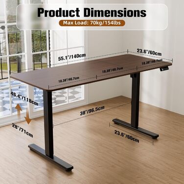 Ergonomaker Electric Height Adjustable Desk 80x60cm - Compact Standing Desk with 2-Section Tabletop, Adjustable Desk for Home Office (White Frame + Walnut Tabletop)