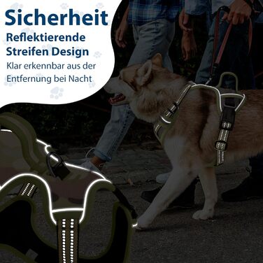 Шлейка для собак середніх порід Funfox, анти-тягу, з ручкою, світловідбиваючі смуги, без коміра, для собак середнього розміру (S, оливковий)