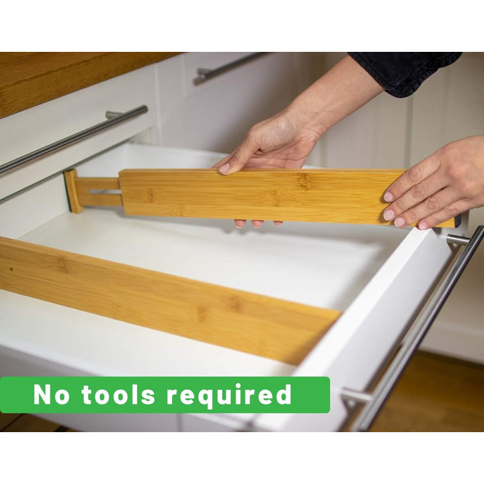 Bamboo Drawer Dividers for Kitchen - Organizational Set of 4 - Spring-Loaded Adjustable & Expandable Drawer Organization