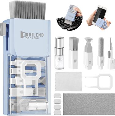 Набір для чищення клавіатури та ноутбука Ordilend: щітка, очищувач для MacBook, телефону, планшета, комп'ютера. Легкий у використанні та транспортуванні. Бренд Moranti, колір блакитний