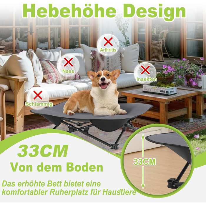 Зручне складане ліжко для собак - дихаюче, підняте, для собак до 60 кг, ідеально для кемпінгу та саду, Outdoor/Indoor, 87 x 87 x 33 см