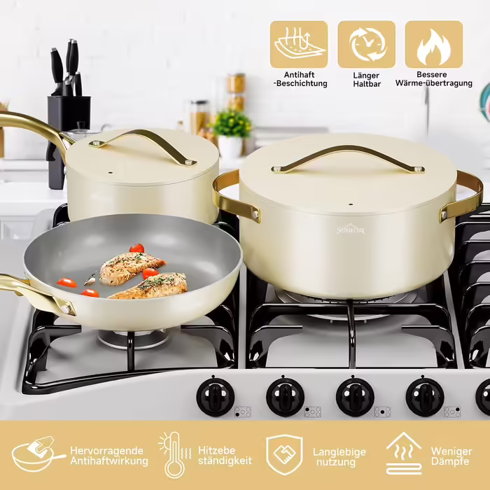 Pot Set, HOMELUX Pot Set Induction 8 Piece, Induction Cookware Set, Pots with Glass Lids, Cookware Set, Pots and Pans Set, Induction Compatible, White 8TLG--White
