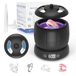 Ультразвуковий очищувач для зубних протезів, кап, брекетів та ювелірних виробів 200 мл, 45000 Гц, з УФ-лампою, чорний