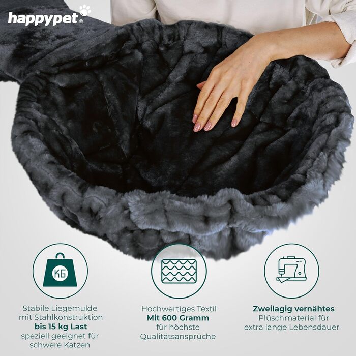 HAPPYPET Дряпка для котів 'Оскар' - преміум дряпка для великих котів, 161 см, 47 кг, товсті стовпи (12 см), антрацит