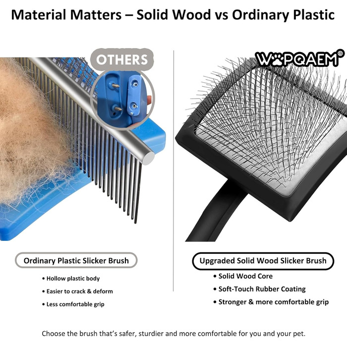 Гребінець для собак та котів Slicker з дерев'яною ручкою та довгими шпильками з нержавіючої сталі – видаляє підшерсток, ковтуни та вузли – з гребенем для догляду – для голден ретриверів та мейн кунів – великий (чорний)