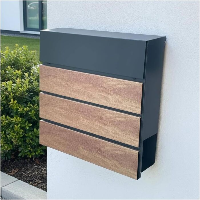 Поштовий ящик Metzler Anton вуличний з газетницею, антрацит. Сучасний дизайн, імітація дерева, з гравіюванням таблички з ім'ям.