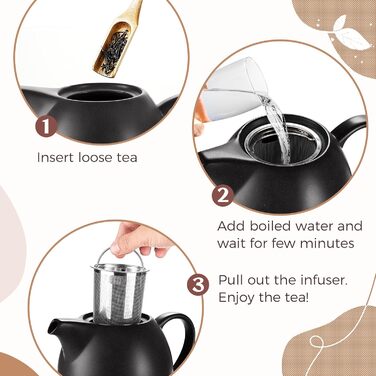 Teapot with infuser, ceramic - 1.2 l - Ceramic teapot, black (anthracite) - Tea Pot - Teapot Ceramic - Teakettle - Tea accessories - Tea maker for loose leaf tea (with spoon)