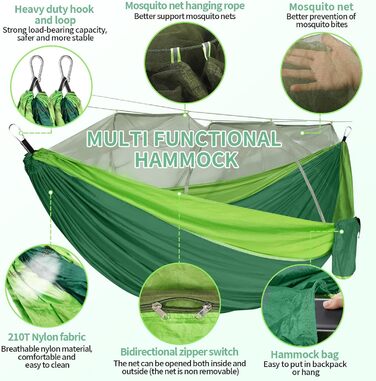 Гамак CIRULLI з москітною сіткою 260x140 см, вантажопідйомність 300 кг, парашутний нейлон, для кемпінгу, саду