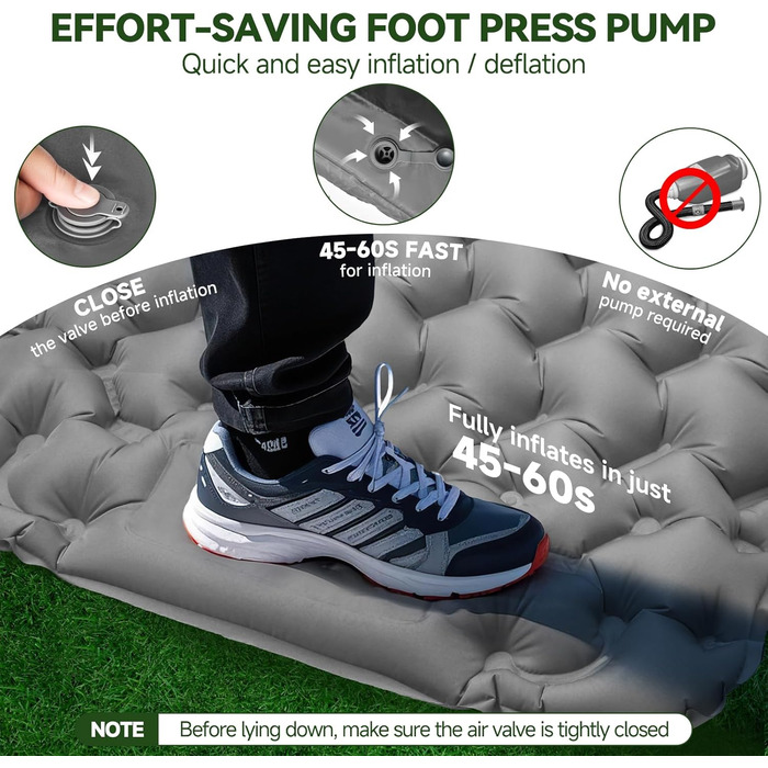 Каремат туристичний надувний Isomatte 9 см, 200x68 см, з подушкою, водонепроникний - для кемпінгу, походів, пляжу (Сірий)