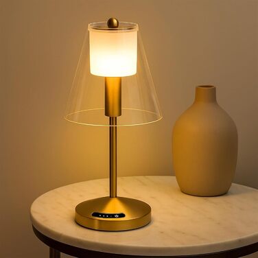 OUTON Бездротова настільна лампа Gold – LED лампа з торканням, регулювання яскравості, 3 режими кольору (3000K–6000K), акумулятор 4000mAh, USB-C, до 120 годин роботи, пам'ять, для спальні, бару та декору, золота