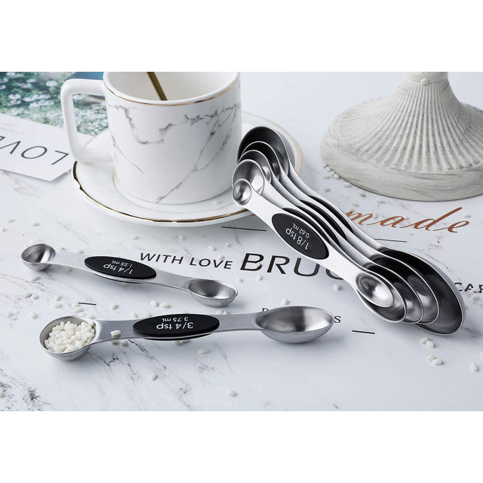Набір магнітних мірних ложок 7 шт. з нержавіючої сталі, двосторонні чайні та столові ложки для сухих та рідких інгредієнтів, чорні