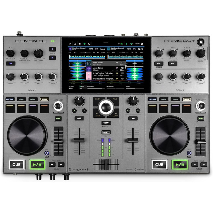 Denon DJ PRIME GO+ - Портативний DJ контролер та мікшер з розділенням STEM, 2 деки, Wi-Fi, Bluetooth, керування світлом, 7