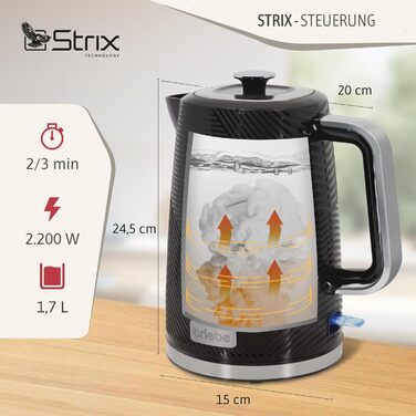 Набір для сніданку: тостер на 2 підсмажування, 7 рівнів підсмажування та бездротовий чайник 1,7 л, 2200 Вт, чорний, BPA-free, сучасний дизайн