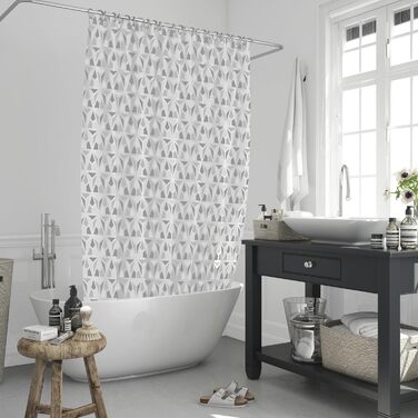 Шторка для душу 180x180 см | Шторка для ванни з антигрибковим покриттям | Сірий геометричний дизайн | Шторка для ванни/душової кабіни