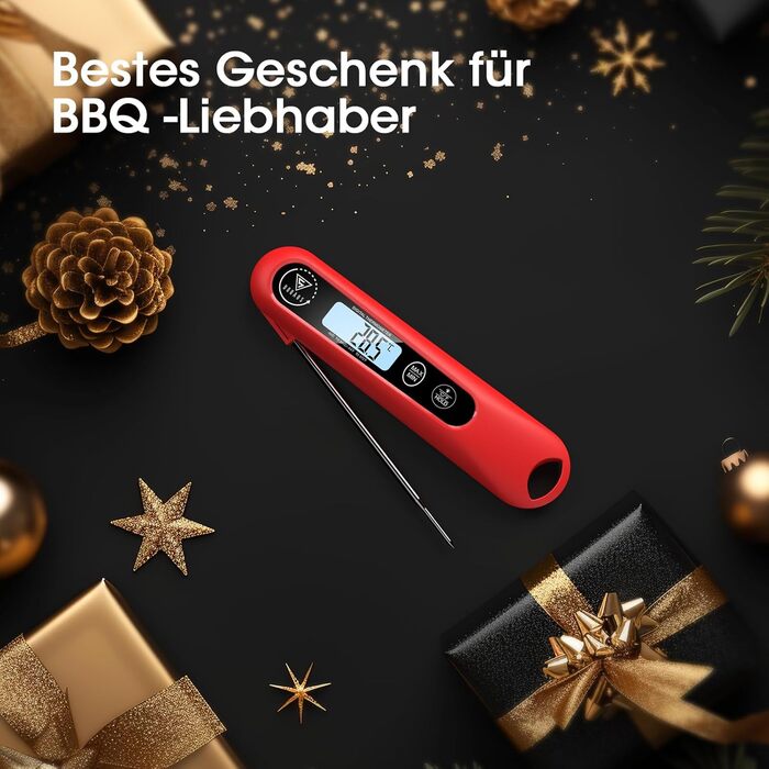 Цифровий кухонний термометр DOQAUS для м'яса, приготування, випікання та гриля. Швидка реакція, LCD екран, автовимкнення (червоний)