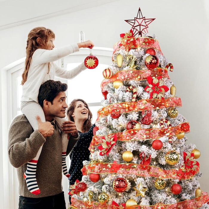 Набір прикрас для ялинки Alupssuc 128 шт: ялинкові кулі, квіти, стрічки, верхівка, гачки (чорний & золотий, синій & золотий, червоний & золотий)