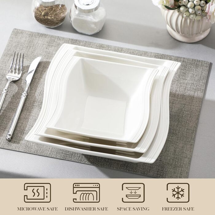 MALACASA Набір мисок для мюслі та супу, 4 шт., кераміка, 800 мл, 2100 мл, 1400 мл, 890 мл (білий)