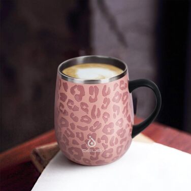 Термокружка Ideus 470 мл з нержавіючої сталі, подвійні стінки, ізоляція, з кришкою-ковпачком, протиковзкий наклад, зелений/рожевий (Leopard Rosa)