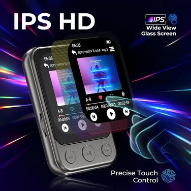 MP3-плеєр 64GB Bluetooth 5.3 з кліпсою та динаміком, спортивний музичний плеєр з сенсорним екраном та кнопками, регулятор гучності, FM-радіо, запис голосу, розширюється до 128GB, чорно-коричневий