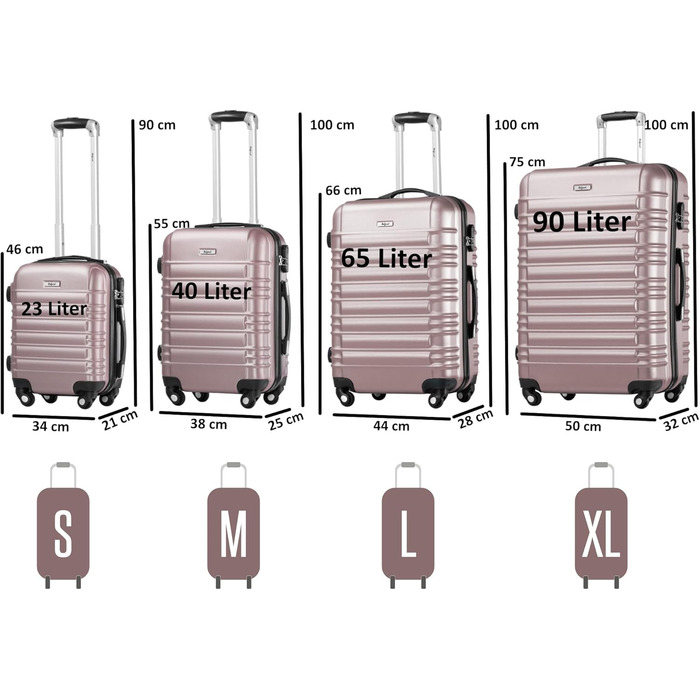 Набір валіз Zelsius 4 шт. Рожевий колір | ABS, з кодовим замком, 4 колеса, внутрішній роздільник | Ручна поклажа, набір валіз, trolley, велика валіза