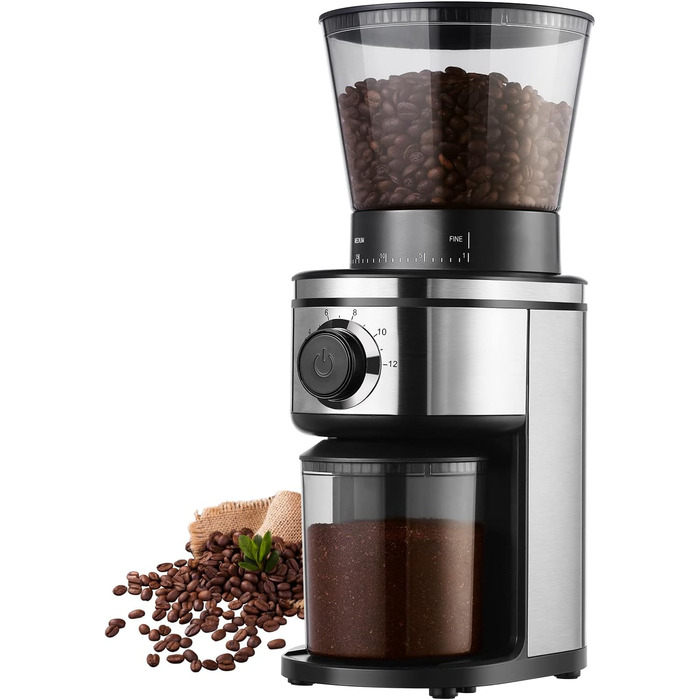 Електрична кавомолка Ollygrin Bg702s-pg: 30 ступенів помолу, для еспресо, drip, pour over, cold brew, French press, 2-12 чашок, 220V, нержавіюча сталь