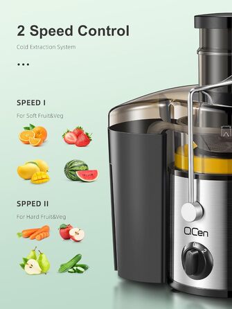 Електричний соковитискач QCen: нержавіюча сталь, BPA-free, 500W, для фруктів та овочів