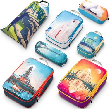 Набір туристичних органайзерів для одягу Tripped (7 шт.) - великі, компресійні, ультралегкі