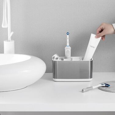 Stainless Steel Toothbrush Holder, Bathroom Electric Toothbrush Holder Organizer, Toothbrush Holder with Non-Slip Bottom, 4 Toothbrush Compartments, Removable for Easy Cleaning (Large)