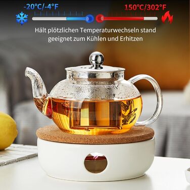 Скляна чайник MESNEY 1.2 л з ситечком, термостійкий, для чорного чаю, з кришкою, з боросилікатного скла, сумісний з мікрохвильовою піччю