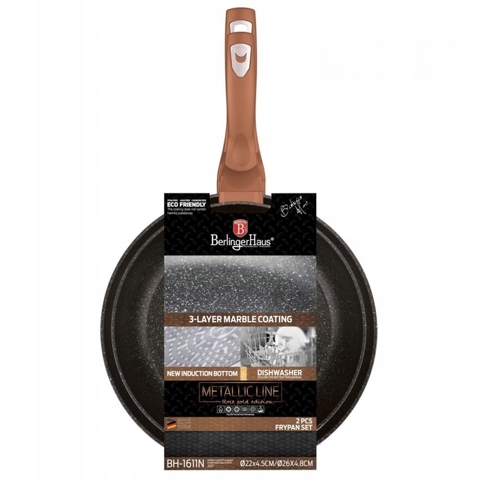 Сковорода традиційна Berlinger Haus Metallic Line Rose Gold, 26 см, мармурове покриття