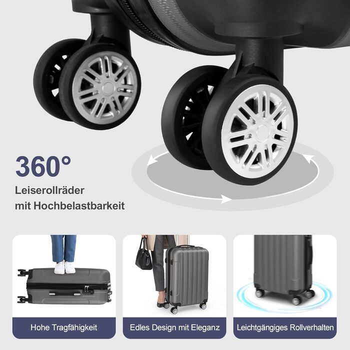 Набір валіз LEADZM 5 шт. з косметичною сумкою, жорсткий набір валіз з ABS, телескопічна ручка, ручна поклажа (Турквіс, Темно-сірий)