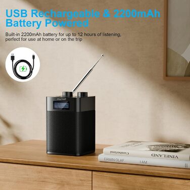 Портативне DAB/DAB+ радіо з цифровим радіо UKW, FM, Bluetooth 5.0, USB, LED дисплеєм (Чорний)