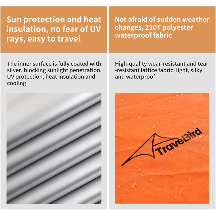 Гамак-намет для кемпінгу з москітною сіткою та сонцезахистом, 290x140 см, великий простір, легкий, з ременями для кріплення до дерева, підлоговий намет для відпочинку на природі, пікніків, походів, зелений (помаранчевий)