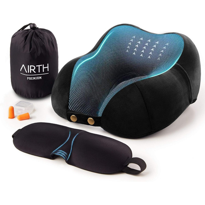 AIRTH® Преміум подушка для шиї з Memory Foam - Ергономічна підтримка шиї з знімним чохлом для максимального комфорту та відпочинку - М'яка та затишна | Чорний, 2023